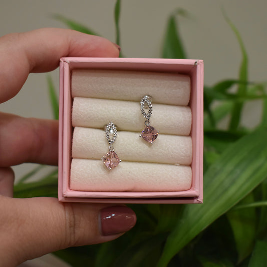 925 Silver Minimal Baby Pink Earrings