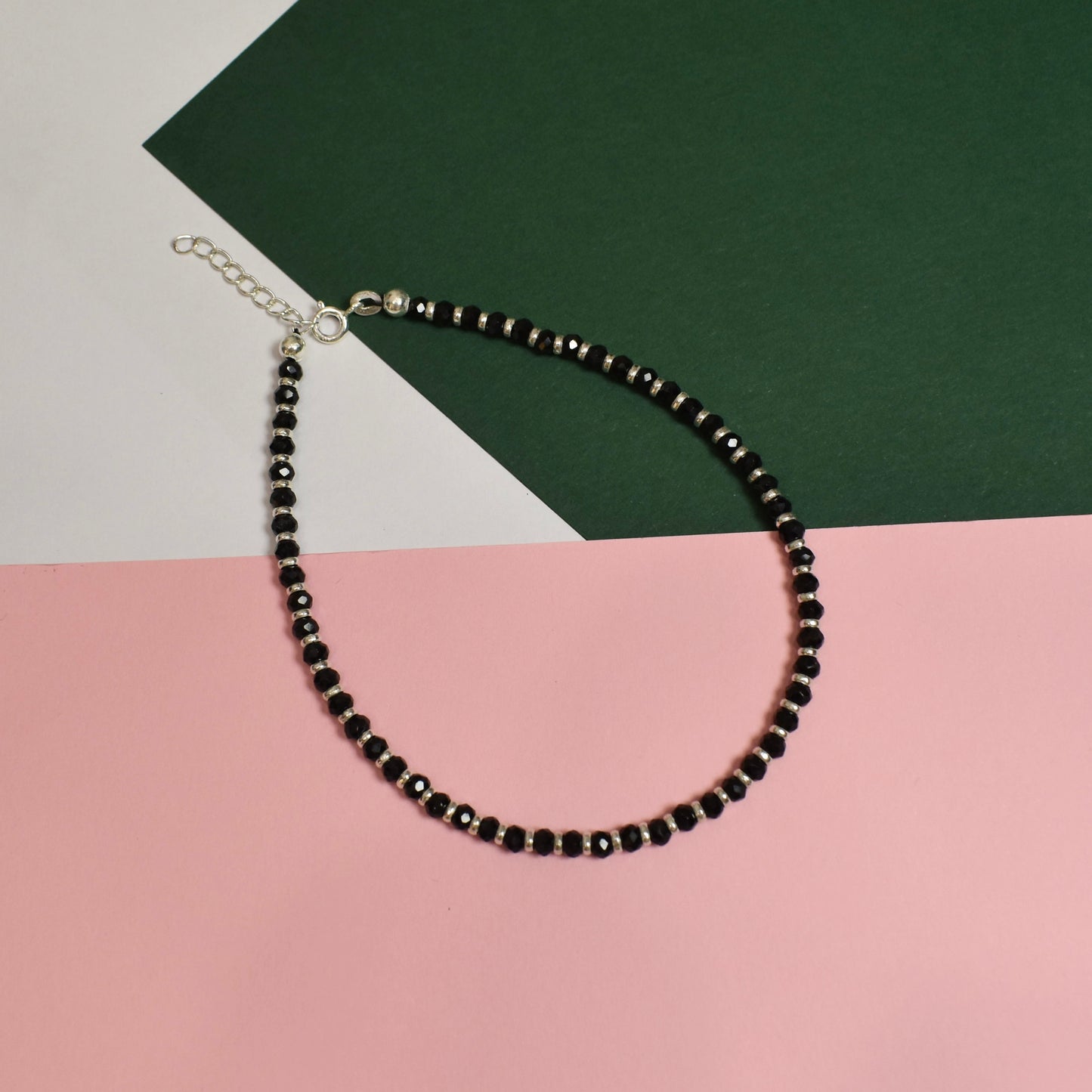 925 Silver Black Beads Anklet