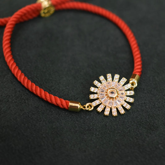 Stylish Zercon Red Thread Rakhi Bracelet (Design 3)