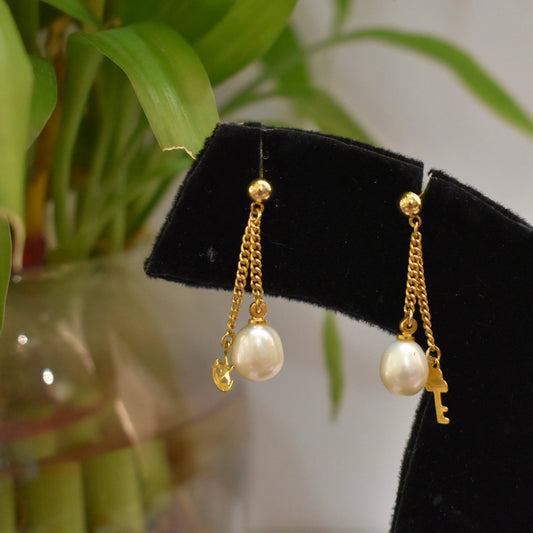 Charm and Pearl Hanging Earrings