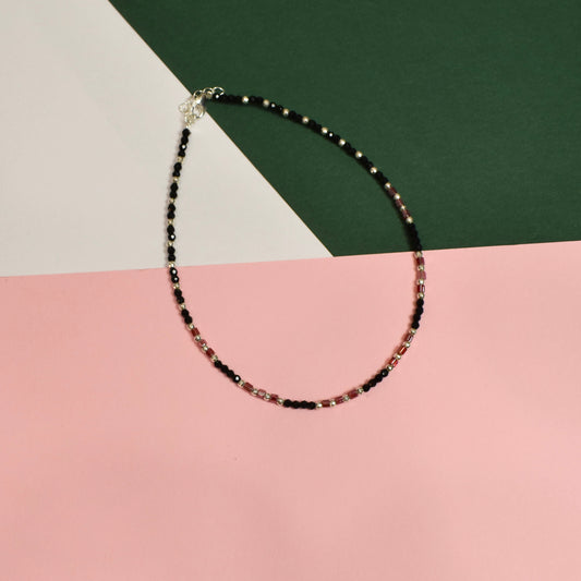 925 Silver Black Beads Anklet