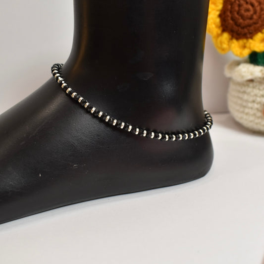 925 Silver Black Beads Anklet