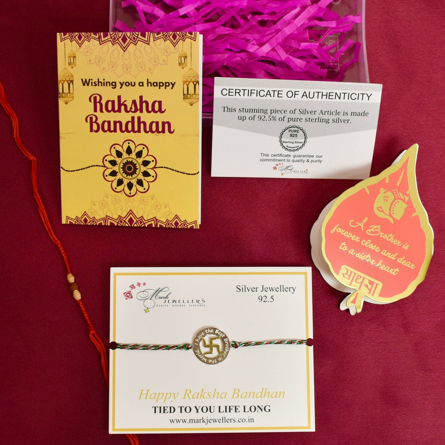 925 Silver Golden Swastik Rakhi
