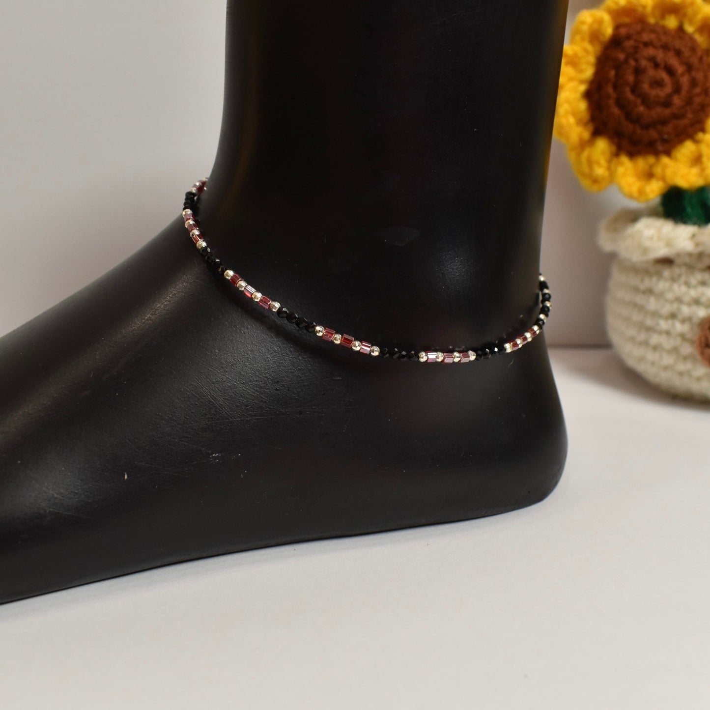 925 Silver Black Beads Anklet
