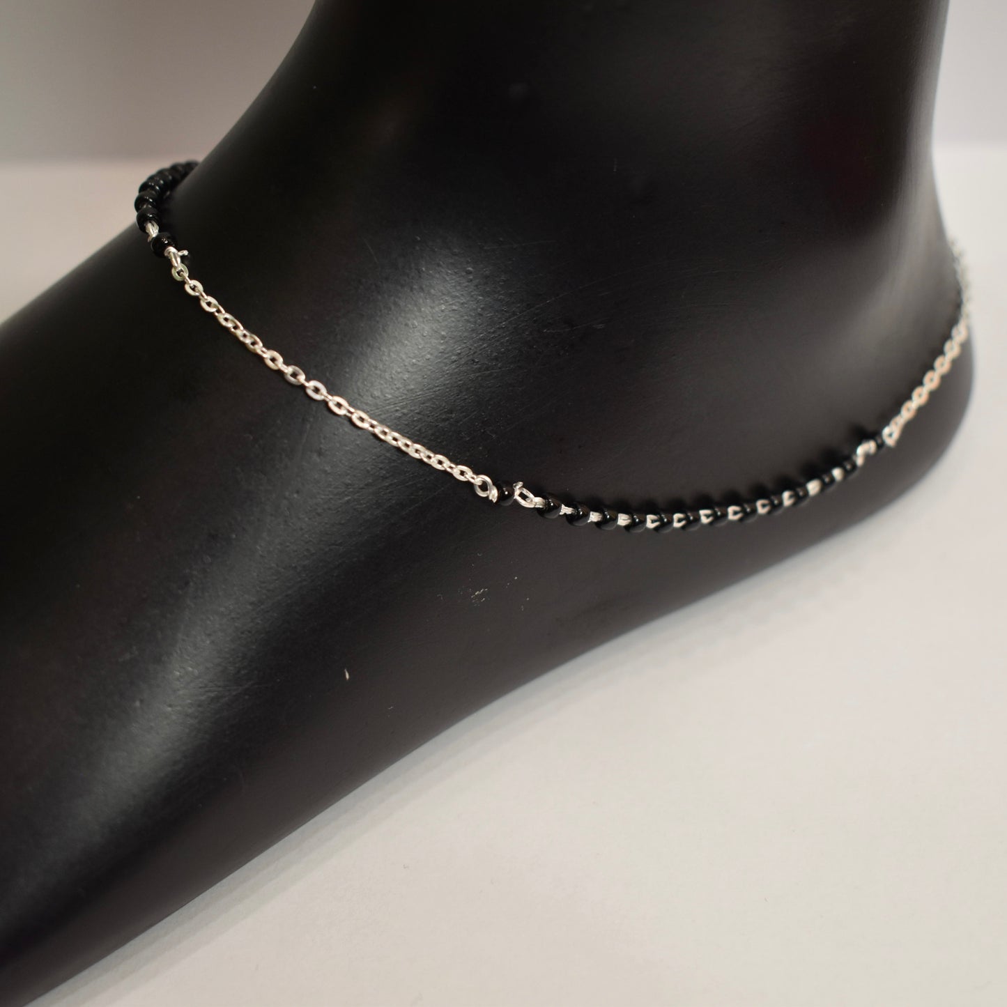 925 Silver with Black Beads Anklet