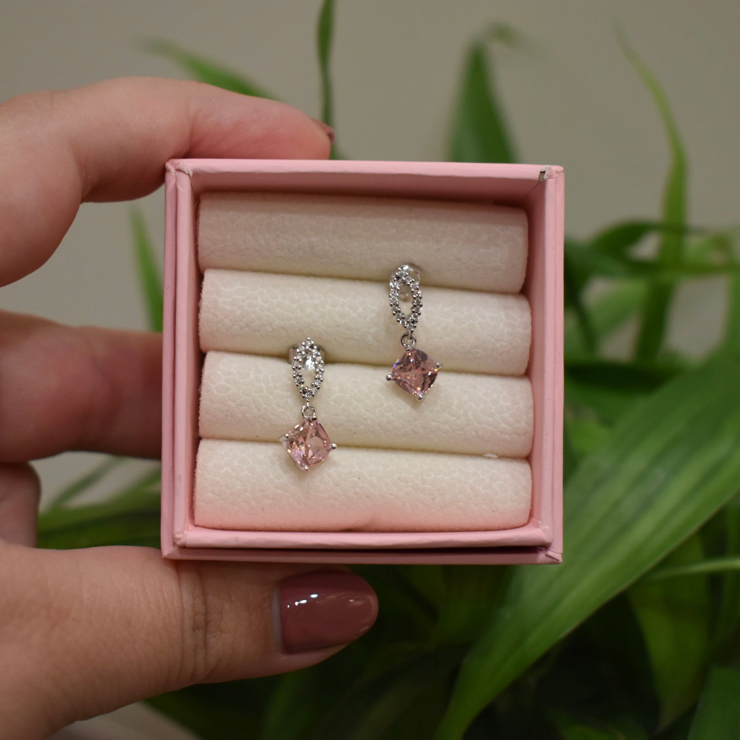 925 Silver Minimal Baby Pink Earrings
