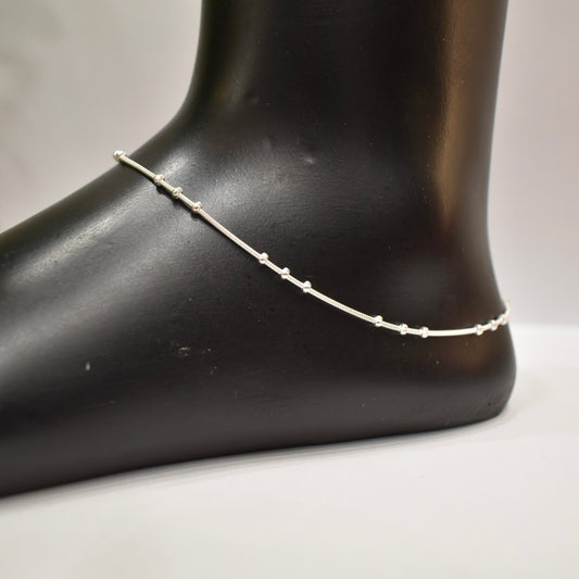 925 Silver Round Three Balls Anklet