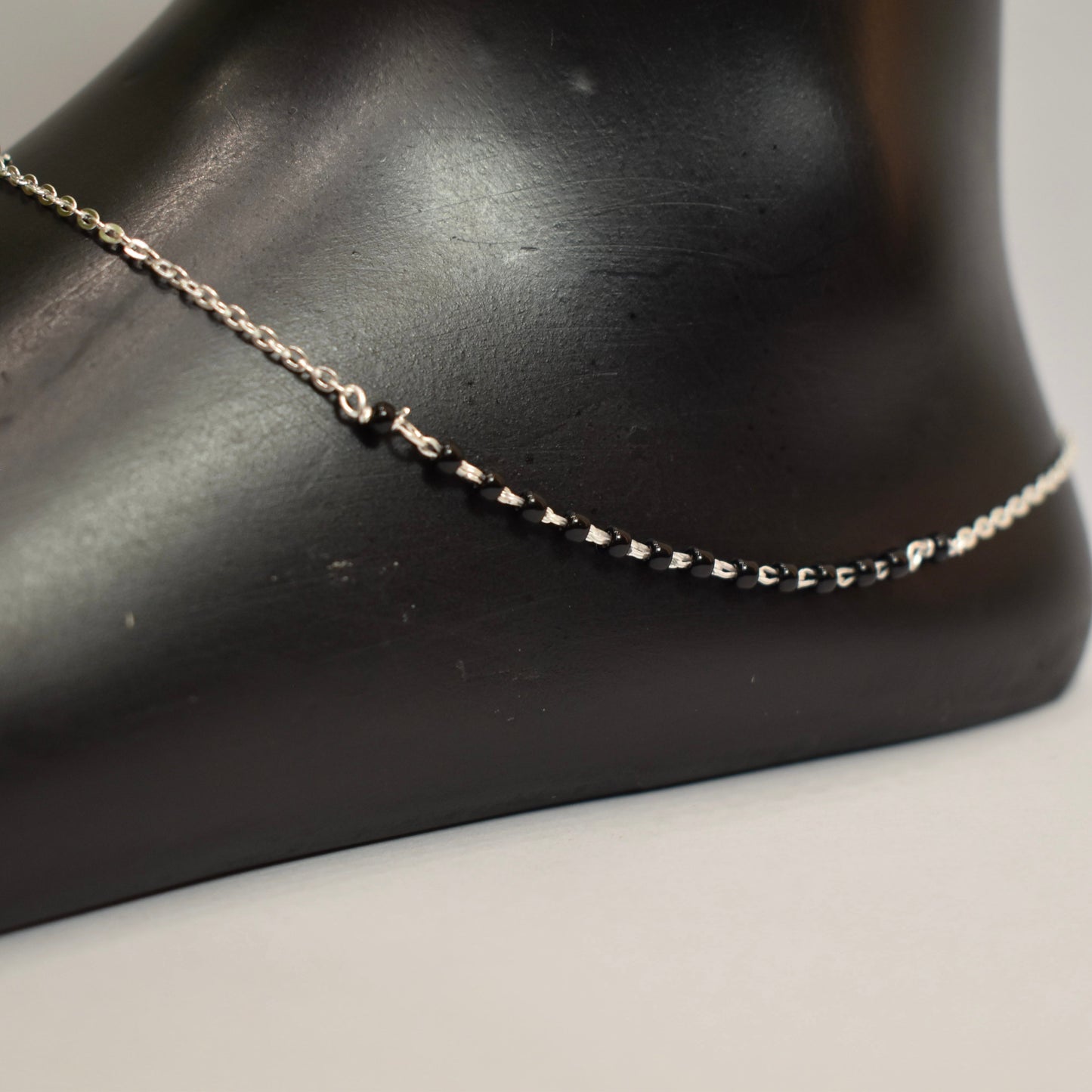925 Silver with Black Beads Anklet