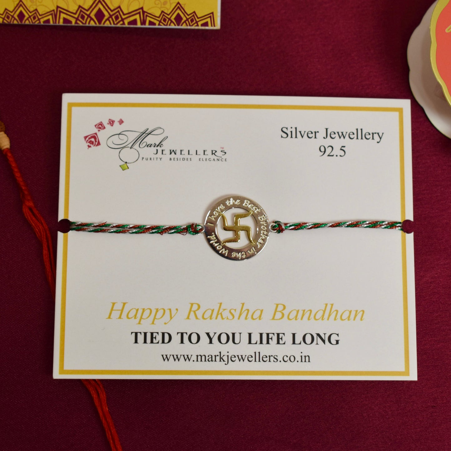 925 Silver Golden Swastik Rakhi