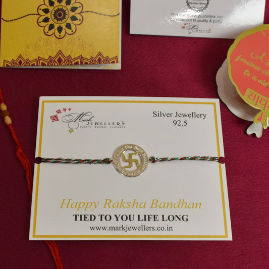 925 Silver Golden Swastik Rakhi