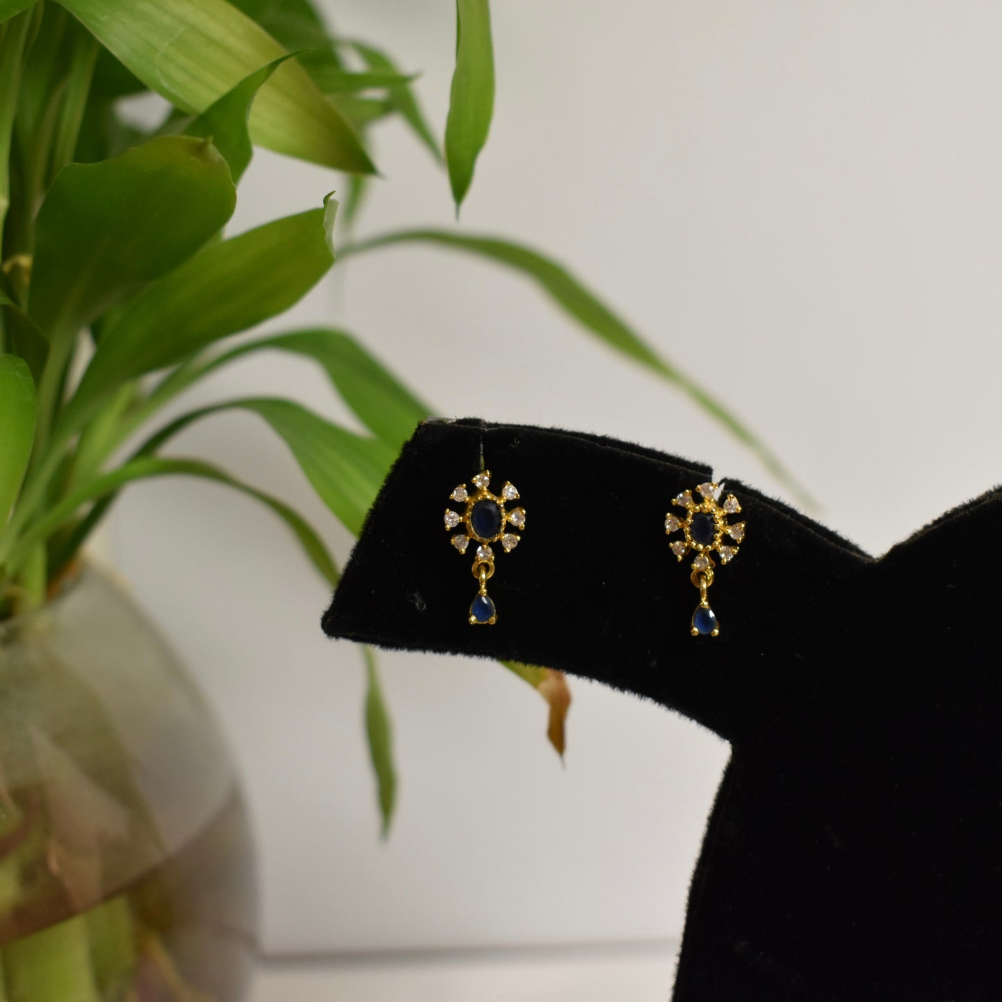 Minimal Blue Stone with Zircon Studs