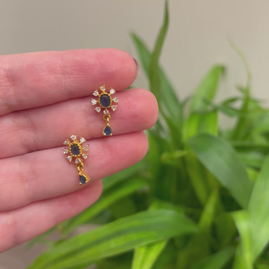 Minimal Blue Stone with Zircon Studs
