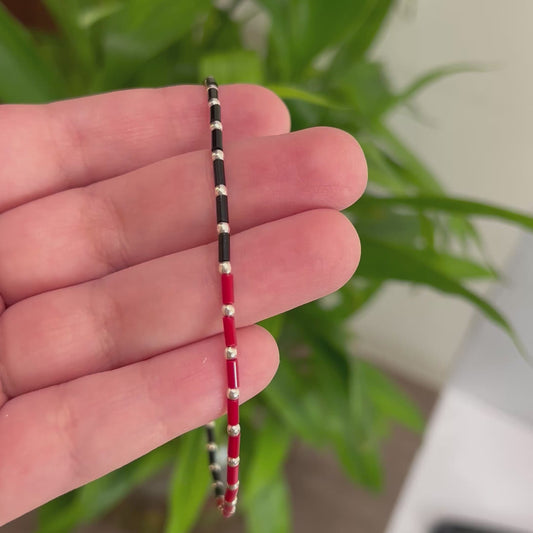 925 Silver Black and Red Beads Anklet