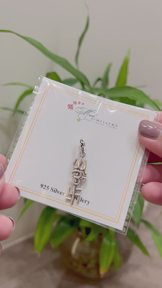 925 Silver Trishul-OM- Swastik Pendant