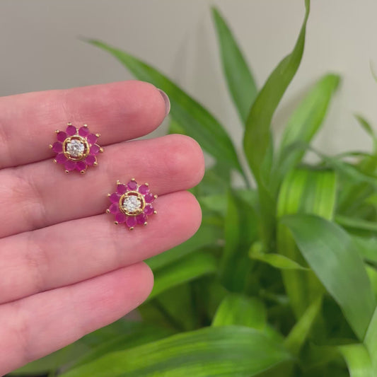 Elegant Pink Stone and Zircon Center Studs